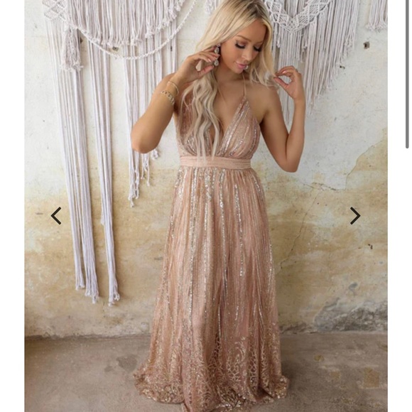 Rose Gold Sequin Maxi Gown, NWT - Picture 3 of 8